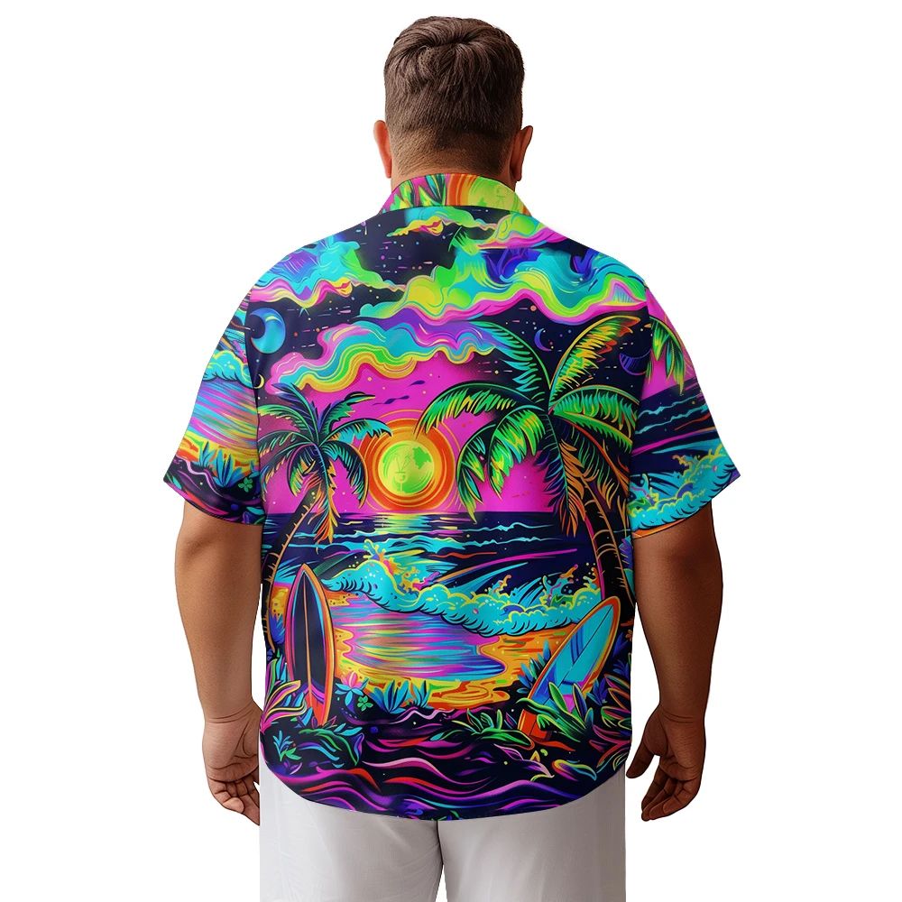 2024 new  Men's shirts plus size Color waves beach coconut grove printed clothing casual short-sleeved