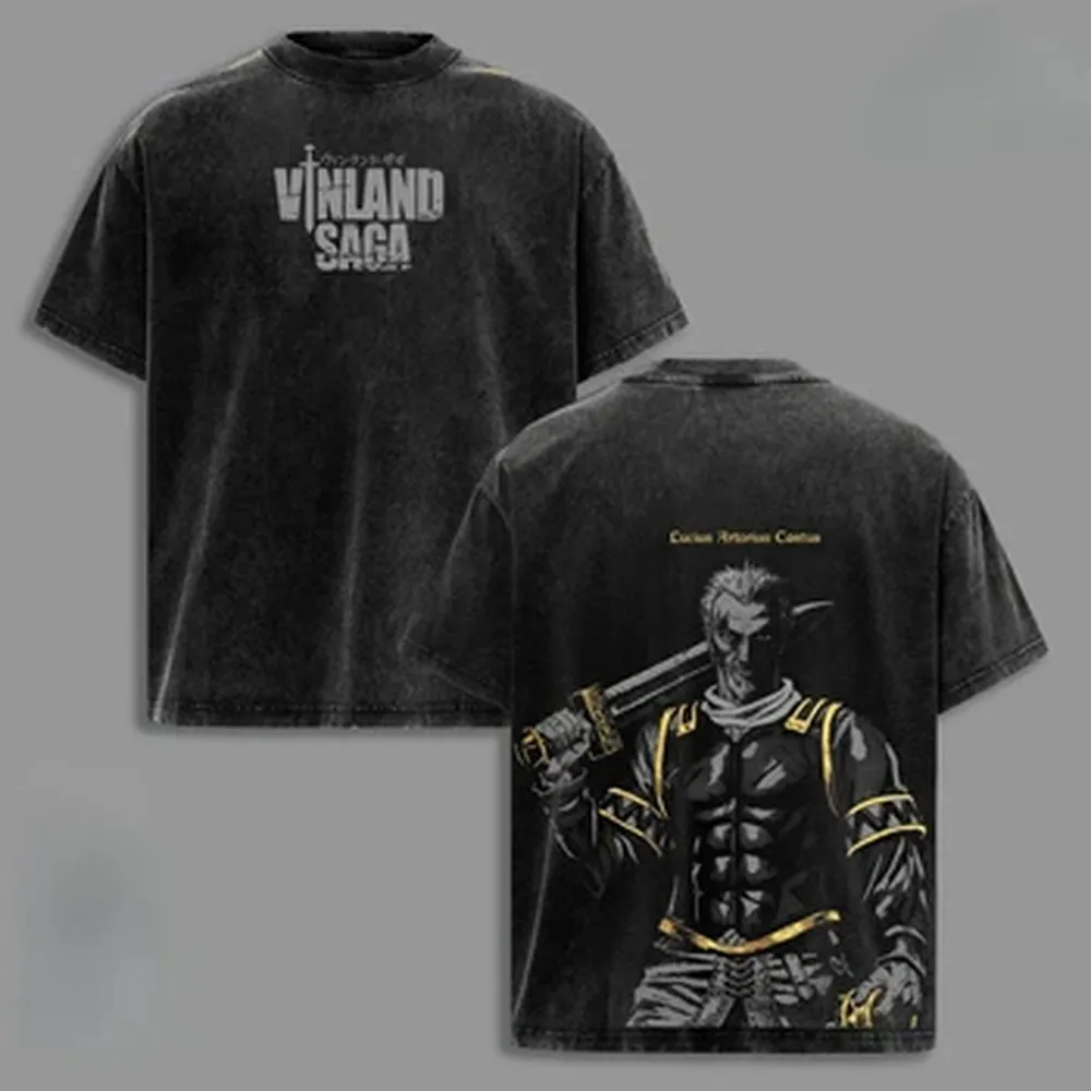 VINLAND SAGA Askeladd Printed T-shirt Anime Vintage Washed Oversized Tshirt Short Sleeve Cotton Tees Tops Men's Unisex Clothing