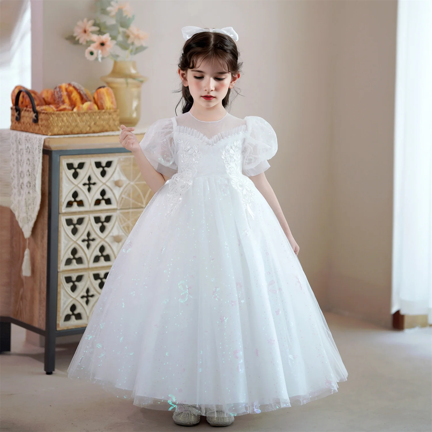 3-10 Years Kids Long Gown Piano Costume Baby Girl Evening Party Princess Dresses For Girl Ceremony Wedding Birthday Dress