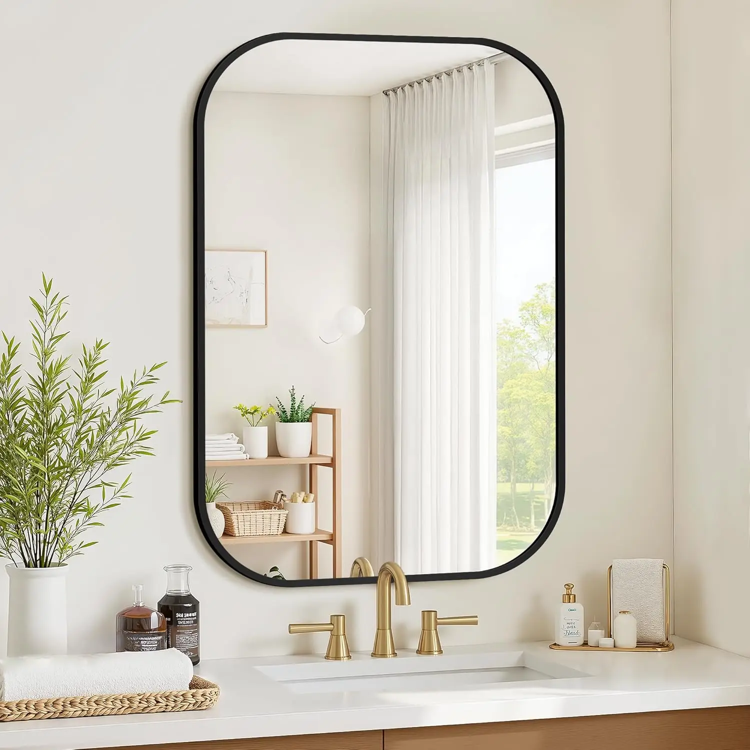 

Bathroom Mirror for Wall, Black Bathroom Vanity Mirror for Over Sink 24 x 36, HD Reflection Shatterproof Mirror for Living Room