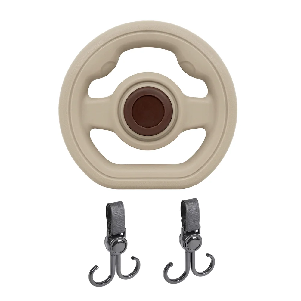 Baby Stroller Simulated Steering Wheel Set with 360° Rotatable Hooks, Interactive Driving Accessory for Toddler, Universal Fit f