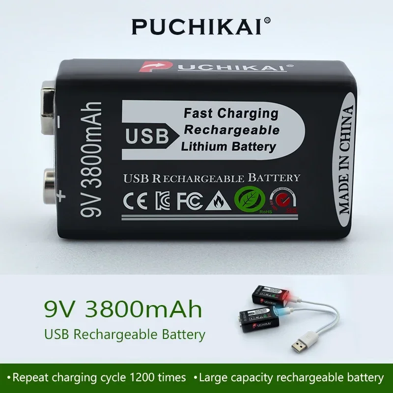 

9V 3800mAh li-ion Rechargeable Micro USB Batteries 9 v lithium for Multimeter Microphone Toy Remote Control BMS