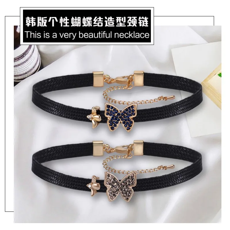 سلسلة رقبة قصيرة للنساء، قلادة على شكل فيونكة سوداء للسيدات، سلسلة عنق قصيرة مخصصة على شكل فراشة لليوم الترقوة