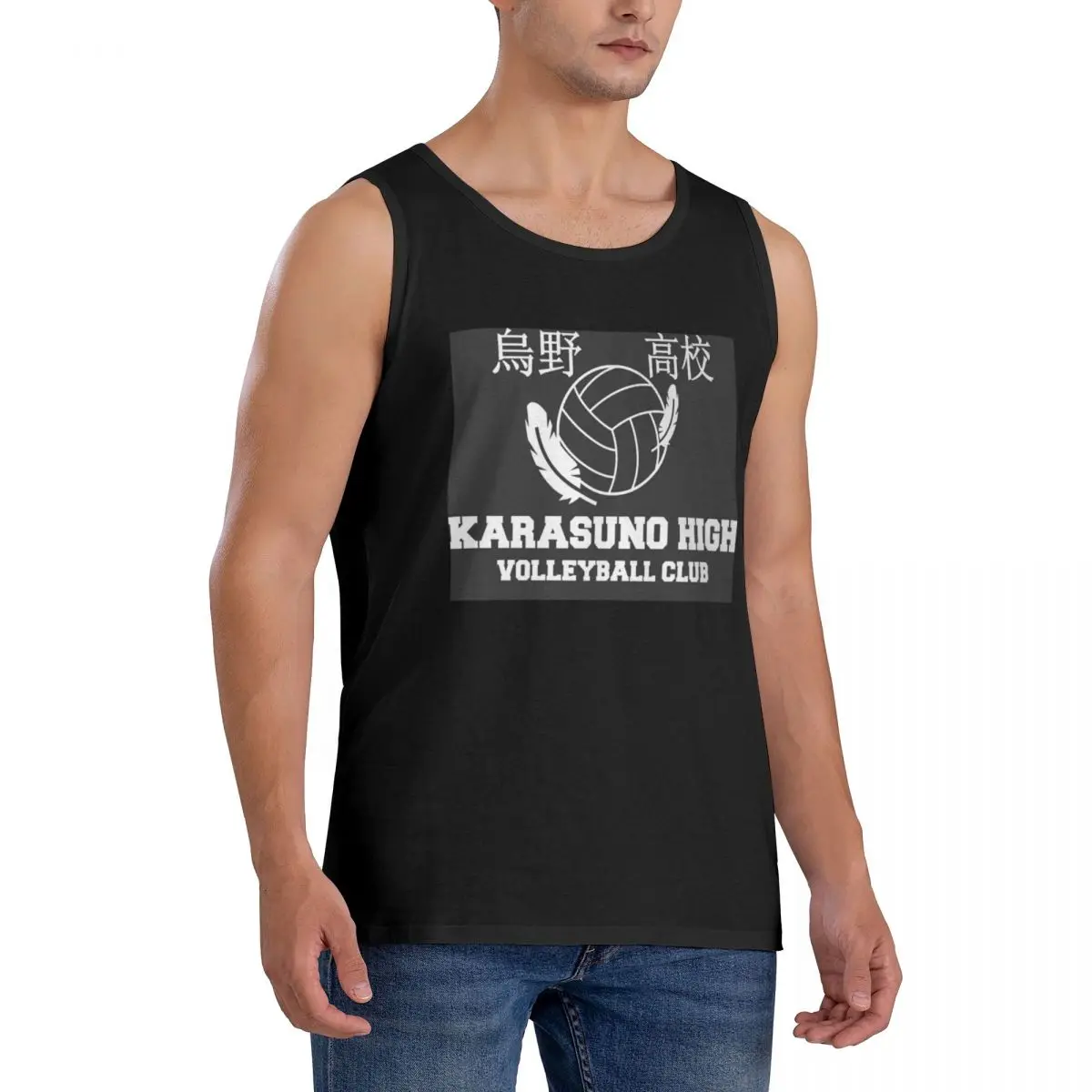 100% Cotton Haikyuu Karasuno Fly High Manga Anime Crows Sleeveless T-Shirt Men Workout Sports Clothing Tops Men's Crew Neck Vest