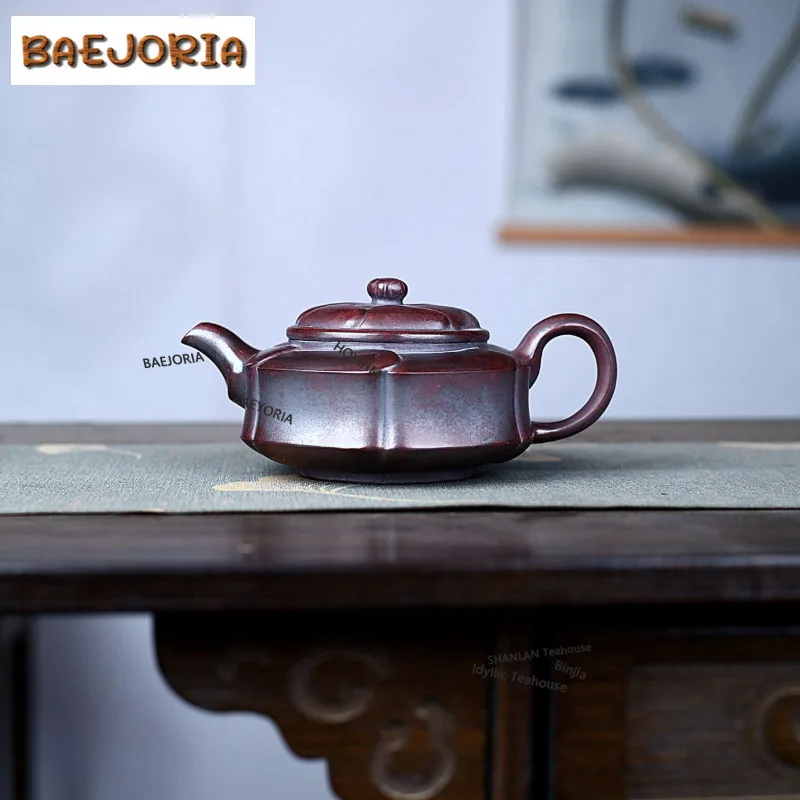 BAEJORIA 280ml Yixing Purple Clay Teapots Handmade Weekly Count Pot Raw Ore Antique Brass Mud Tea Infuser Kettle Zisha Tea