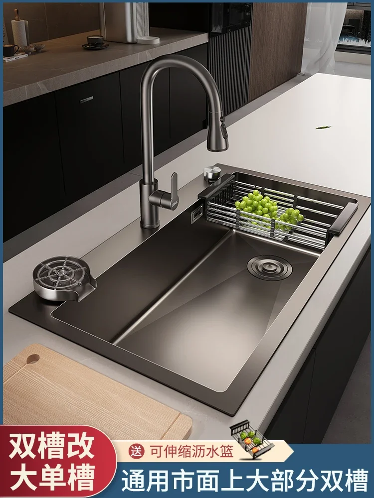 

Kitchen sink large single s hand-thickened stainless steel double changed to dish washing pool household countertop 주방 싱크대