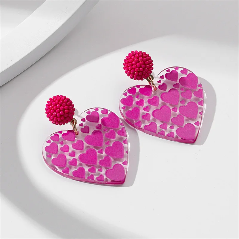 Viva Magenta Pendant Earrings Dangle Summer Beach Acrylic Fashion Pink Heart Jewelry For Women 2023 New Festival Party Earring