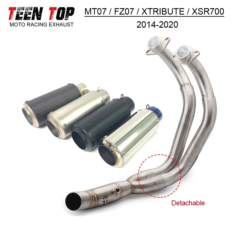 

Выхлопная труба для Yamaha MT-07 FZ-07 Полная выхлопная система MT07 FZ07 245 мм Колено глушителя 14-20 XTRIBUTE 700 XSR700 16-20 Передняя труба