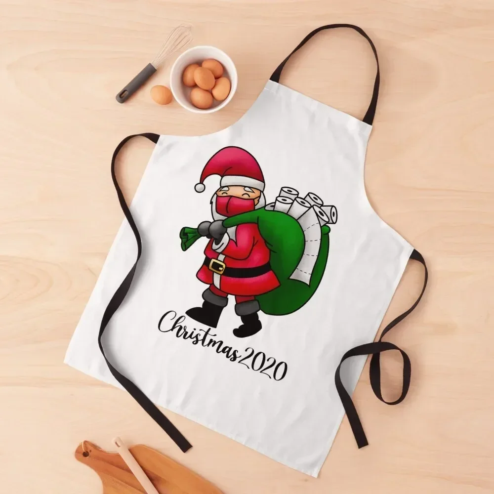 Quarantine Santa Claus Wearing Mask Delivering Toilet Paper Apron men barber uniform Apron