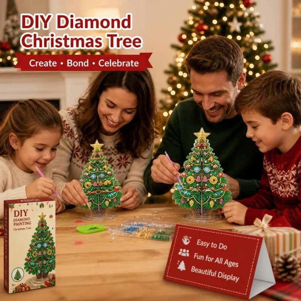 Rotatable Christmas Tree Diamond Painting DIY Kit Handcraft Desktop Ornament Making Set for Holiday Table Decoration Gift