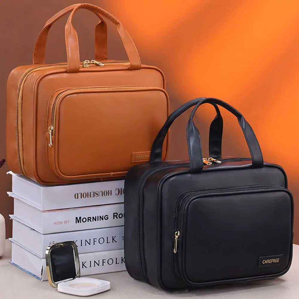 Travel Toiletry Storage Bag Portable Toiletry Bag Makeup Bag Hanging Cosmetic Pouch Multi-layer Large Capacity PU Organizer