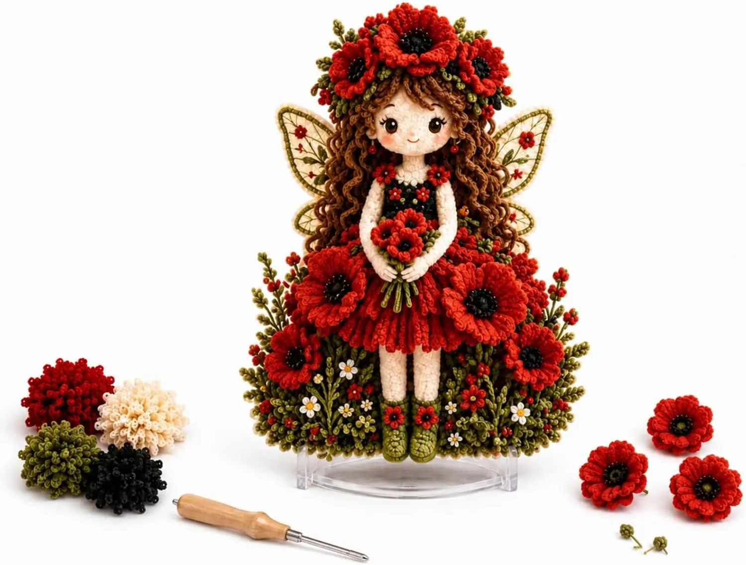 Flower Fairy 3D Fabric Poke Art Kit for Adults, Sunflower Doll Craft