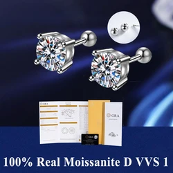 4 Prong Moissanite Screw Earrings Pass Diamond tester For Men Women 18K Platinum Plated Bride Wedding Gemstone 925 Silver Studs