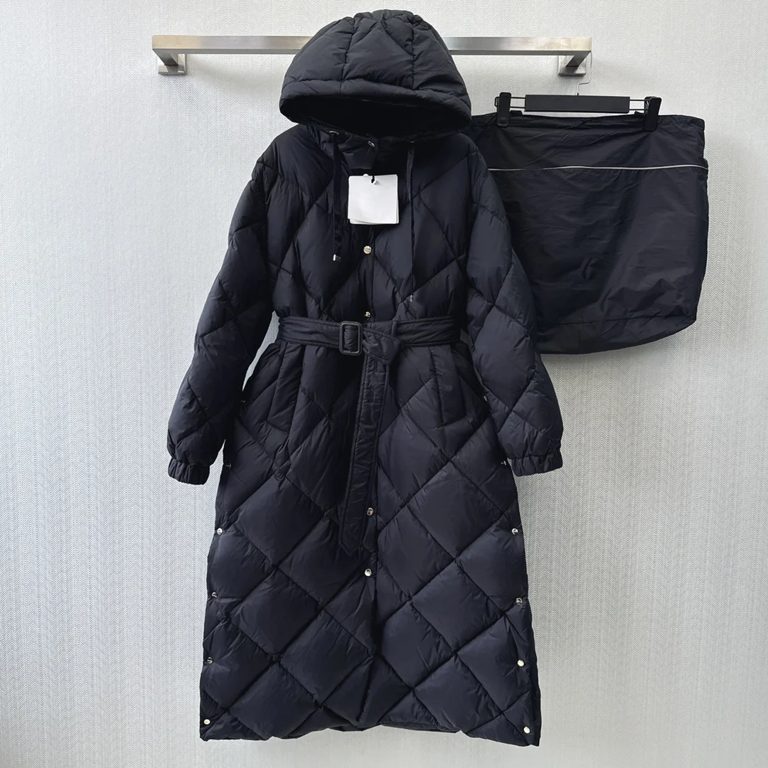 Women's Clothing simple hooded long belted down coat Winter New  NO.7