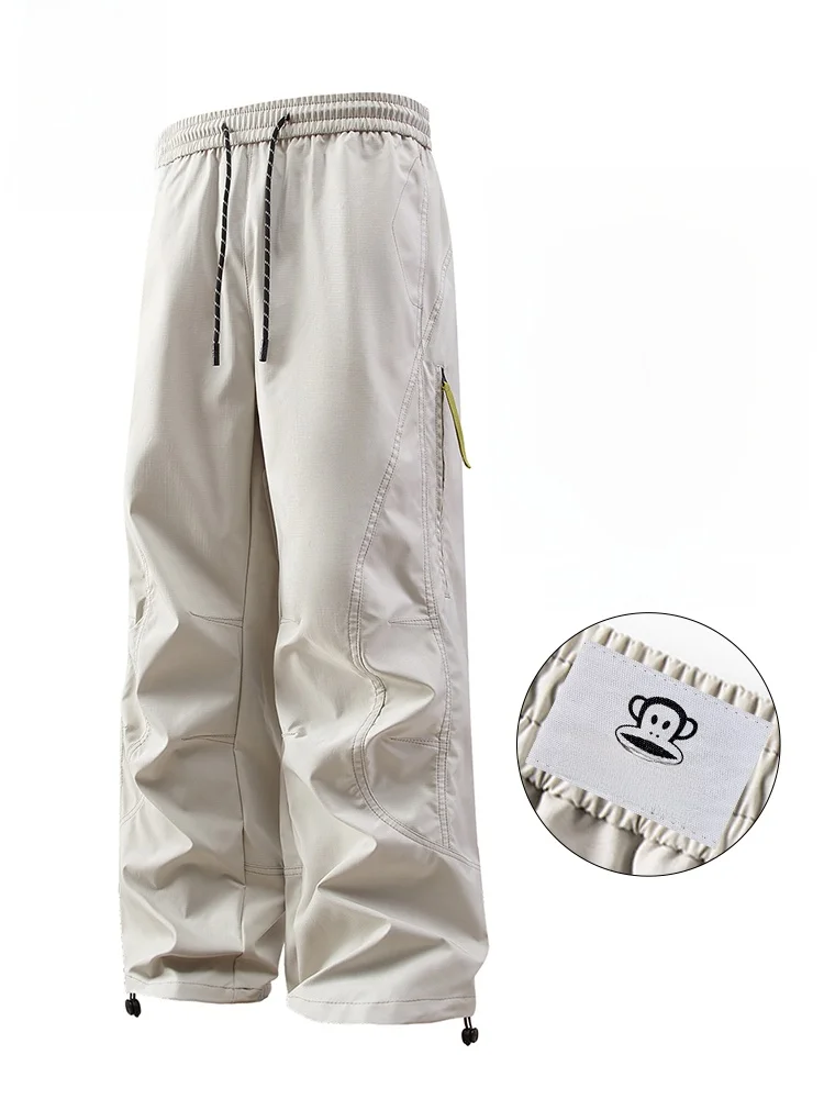 

Мужские летние тонкие свободные рабочие брюки PaulFrank, драпированные брюки-парашюты, быстросохнущие повседневные брюки, дышащие брюки прямого кроя