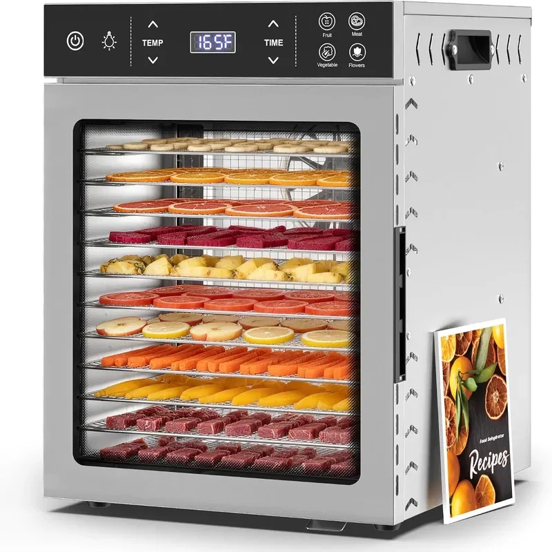 12-Tray Food Dehydrator Stainless Steel 4 Presets for Jerky Fruit