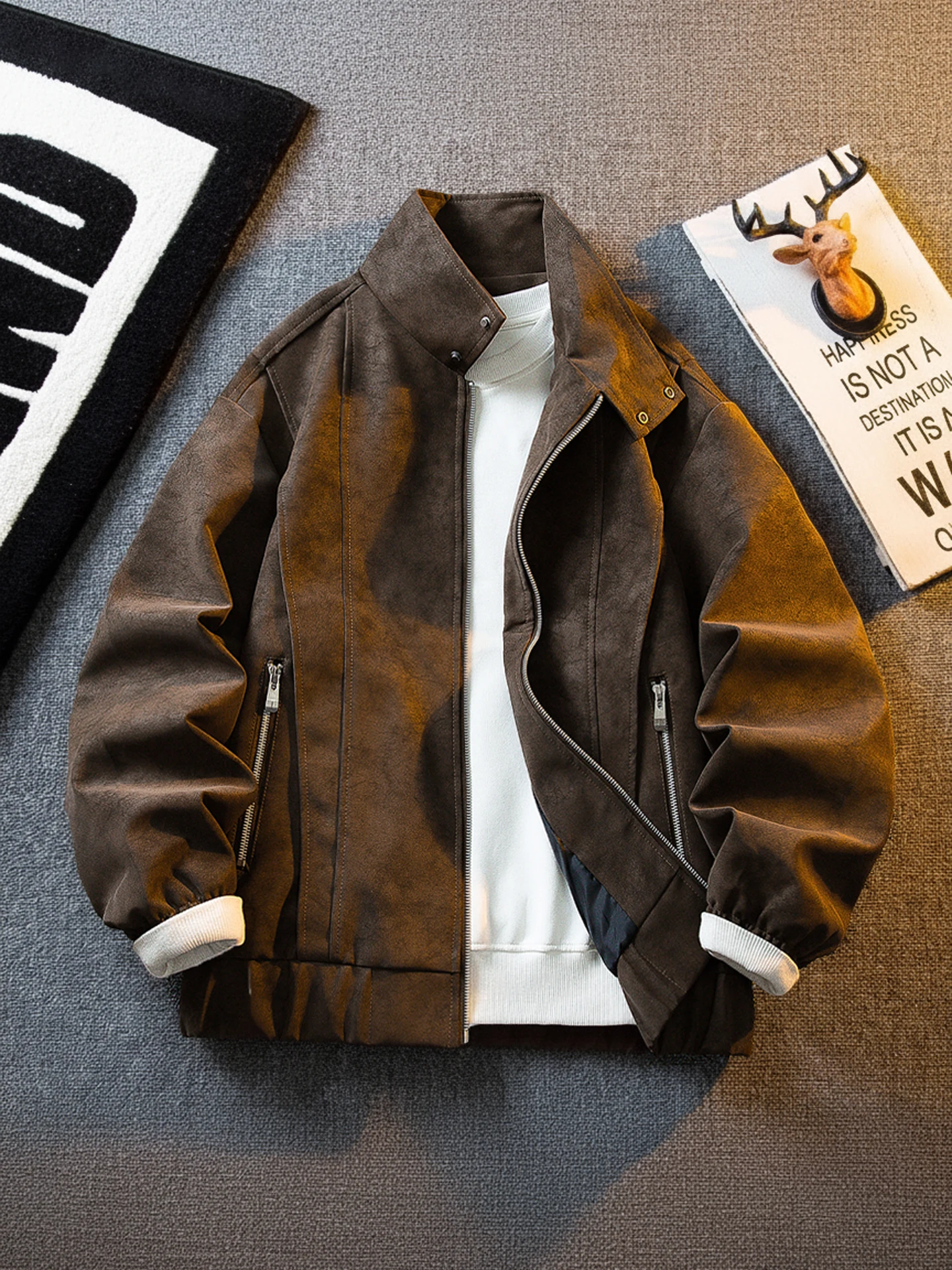 

Retro Suede Jaet Men's 2025 Autumn New American Sle Cool Brand Leather Jaet Motorcycle Clothes Stand Collar Jaet