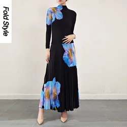 Miyake Elegant and Fashionable Printed Pleated Set Women's New Elastic Top Half Skirt Two Piece Loose Slim Set Skirt