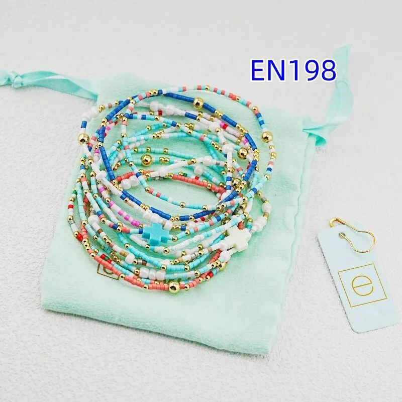 YEEVAA Cross-shaped mixed-color beads Bracelets Set of 13 pcs, Fashion Jewelry Gift for Women Daily Layering