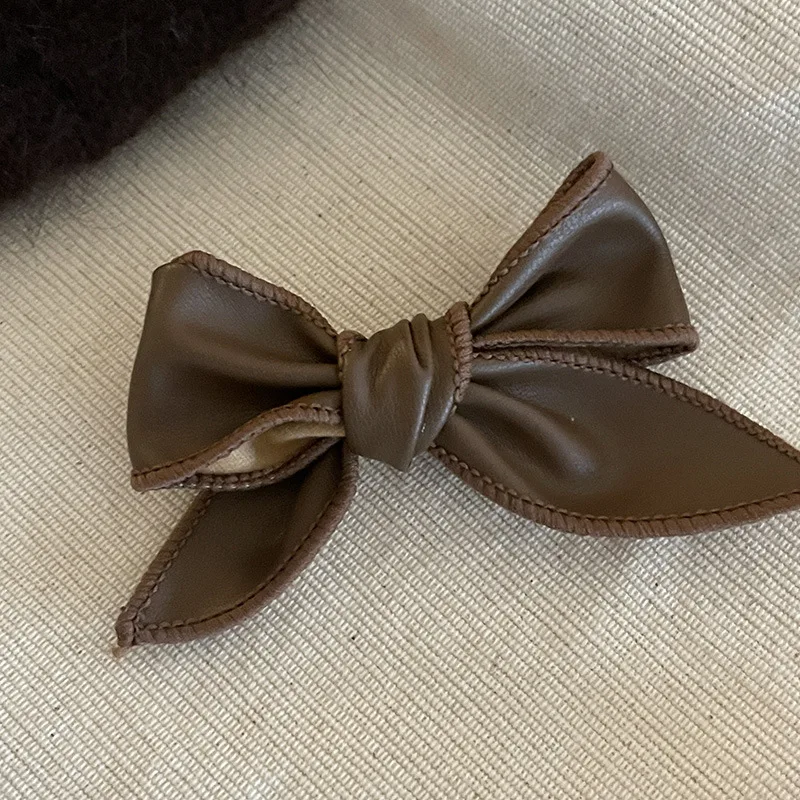 Maillard PU leather bow hair clip with retro style duck beak clip girl\'s side clip half clip new style Headwear Hair accessories