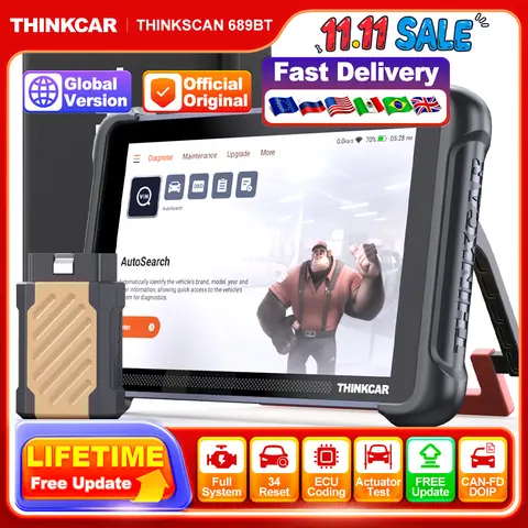 THINKCAR THINKSCAN 689BT 자동차 진단 도구, OBD2 CAN-FD DOIP 전체 시스템 34 리셋 동작 테스트, 평생 무료 업데이트 자동 스캐너