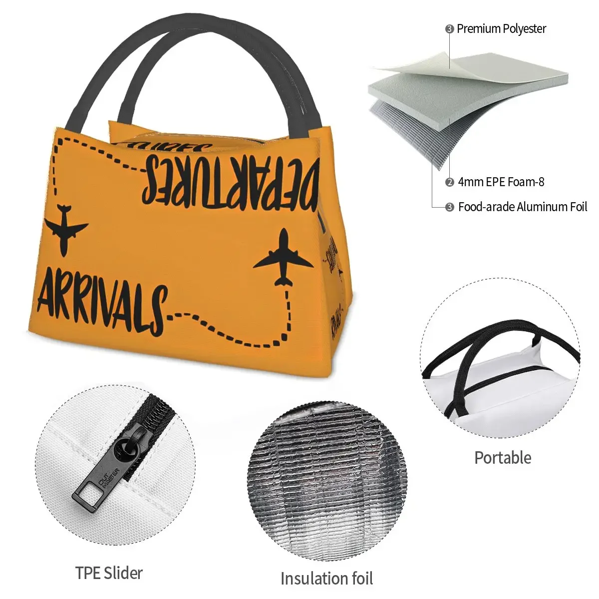 Bolsa de almuerzo para avión, fiambrera informal de aviación, bolso de mano térmico portátil para Picnic, diseño gráfico