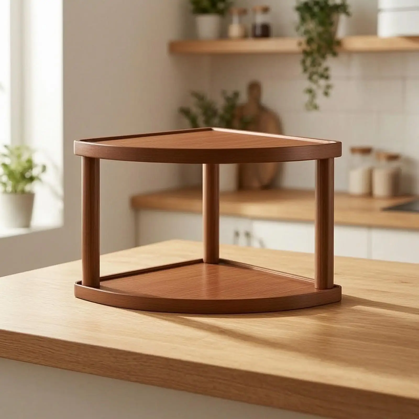 Triangular Corner Shelf with Bamboo Composite for Coffee Accessories Organizer Desk Storage Rack for Kitchen Counter Space Saver