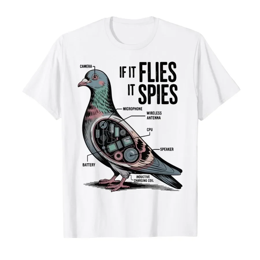 

Spy Pigeon Blueprint Funny Surveillance Bird Diagram T-shirt For Men Women 100% Cotton T Shirts Short Sleeve Tops 0427-1