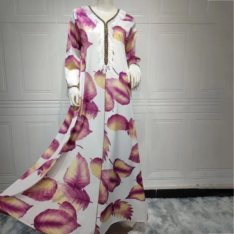 652F 여성 전체 길이 Kaftan-드레스 여성 이슬람 드레스 긴 소매 이슬람 드레스