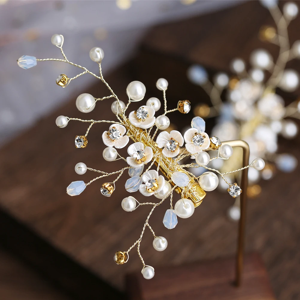 

2pcs Pearl Flower Clip Wedding Hairpin Beaded Hair Clips Elegant Flower Party Accessories Hair Ornament For