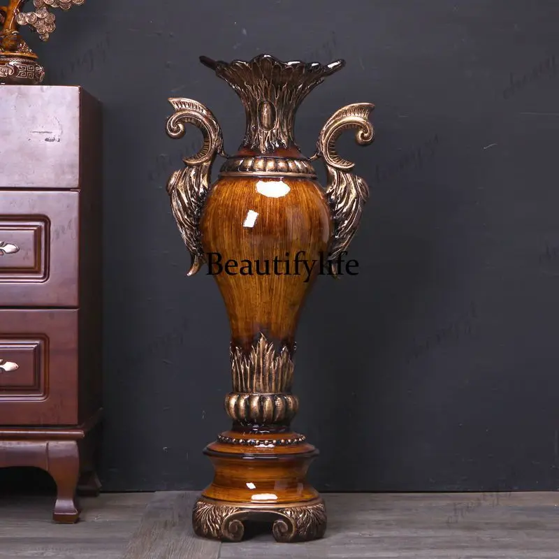 European creative floor-to-ceiling large vase hotel clubhouse living room dried flower arrangement ornament model room soft gift