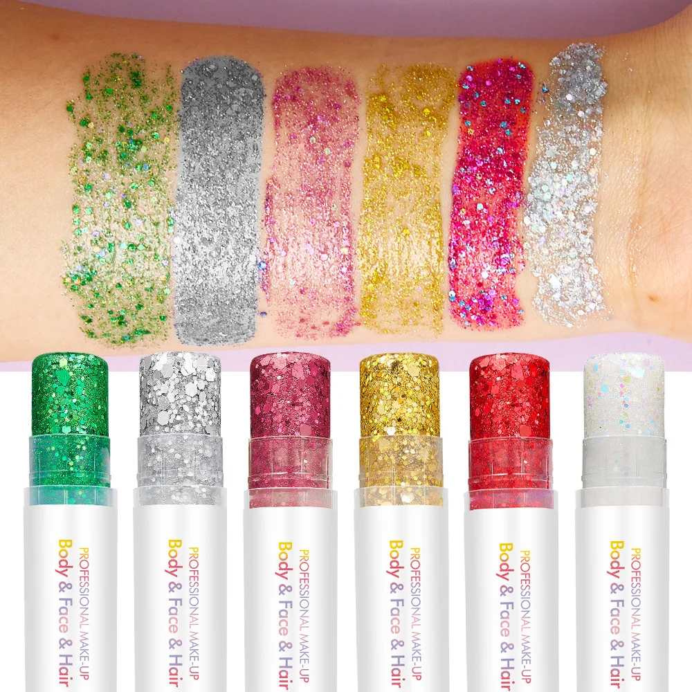 6 個パック ボディグリッタースティック スパンコールジェル マーメイドシマー トップコート フェスティバル オルギー アイシャドウ 厚い髪のメイクアップ