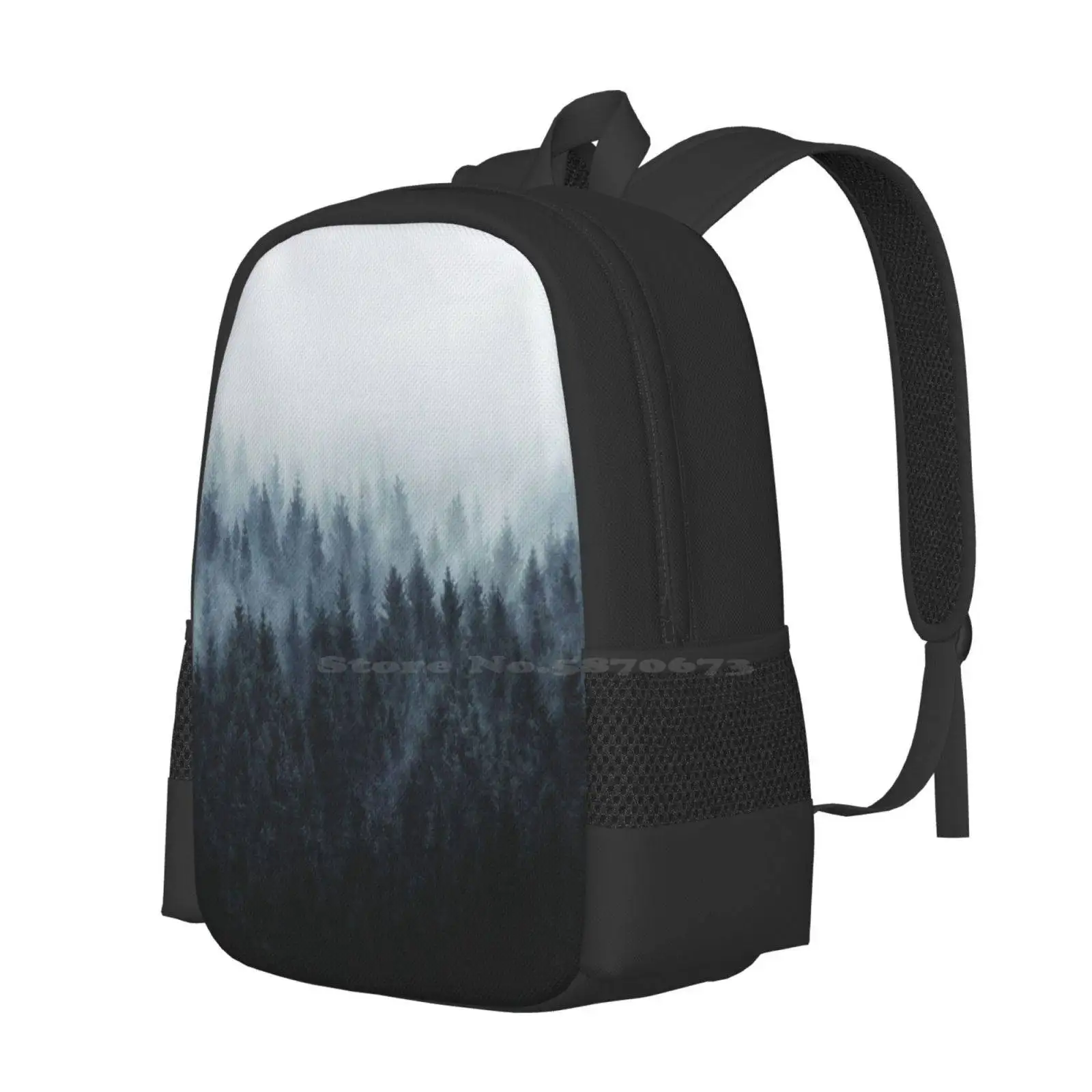 High And Low Pattern Design Bag Student'S Backpack Landscape Moody Mountain Adventure Mist Wanderlust Outdoors Nature Tree