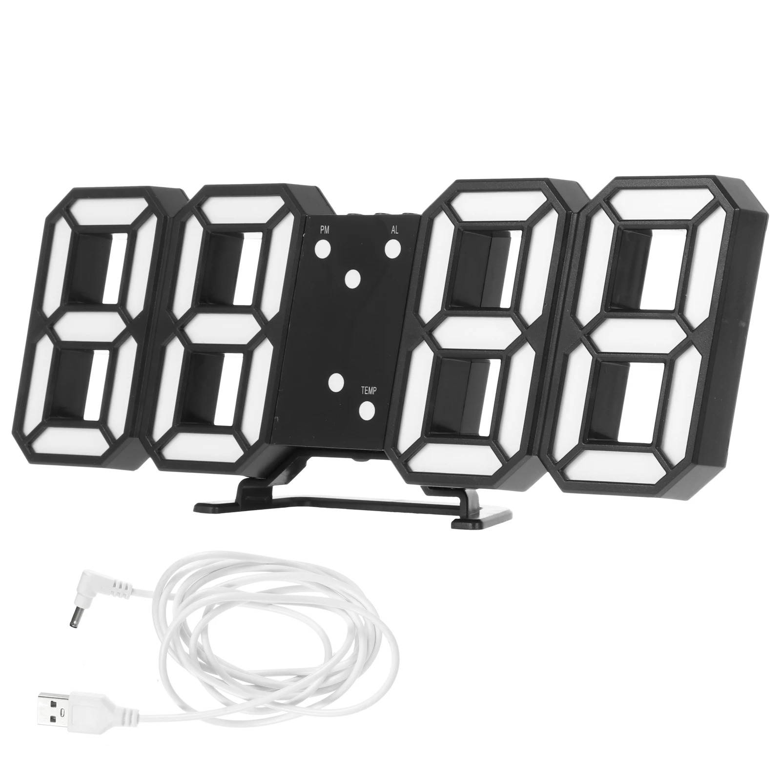 

3D Digital Alarm Clock Led Number Alarm Clock LED Blue Number Black Home Nightlight Temp Function Brightness Adjust