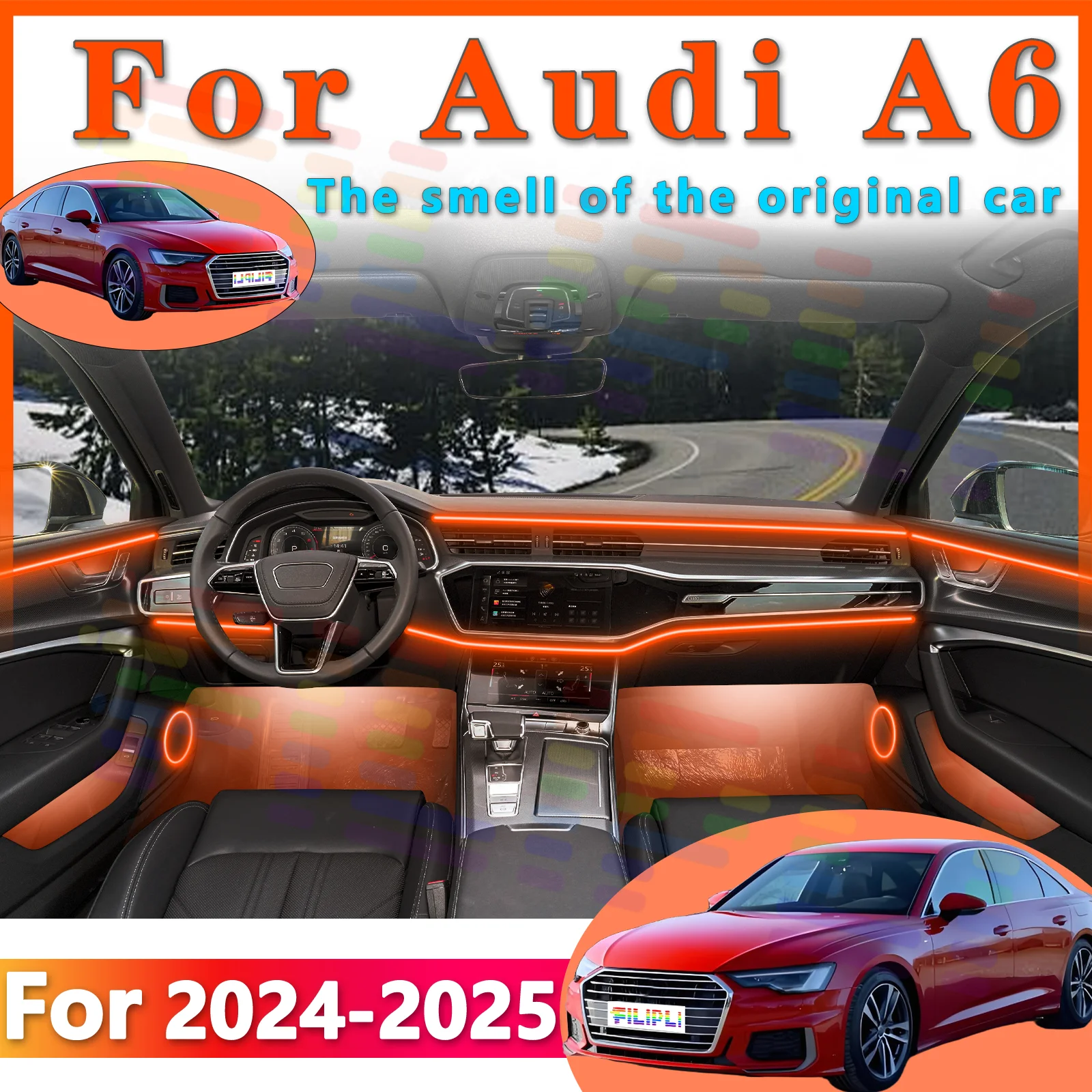 

FILIPLI For Audi A6 Interior Decor LED Strip with Multicolor Lighting in 64Color Scheme Adjustable Lighting Scenarios for a High