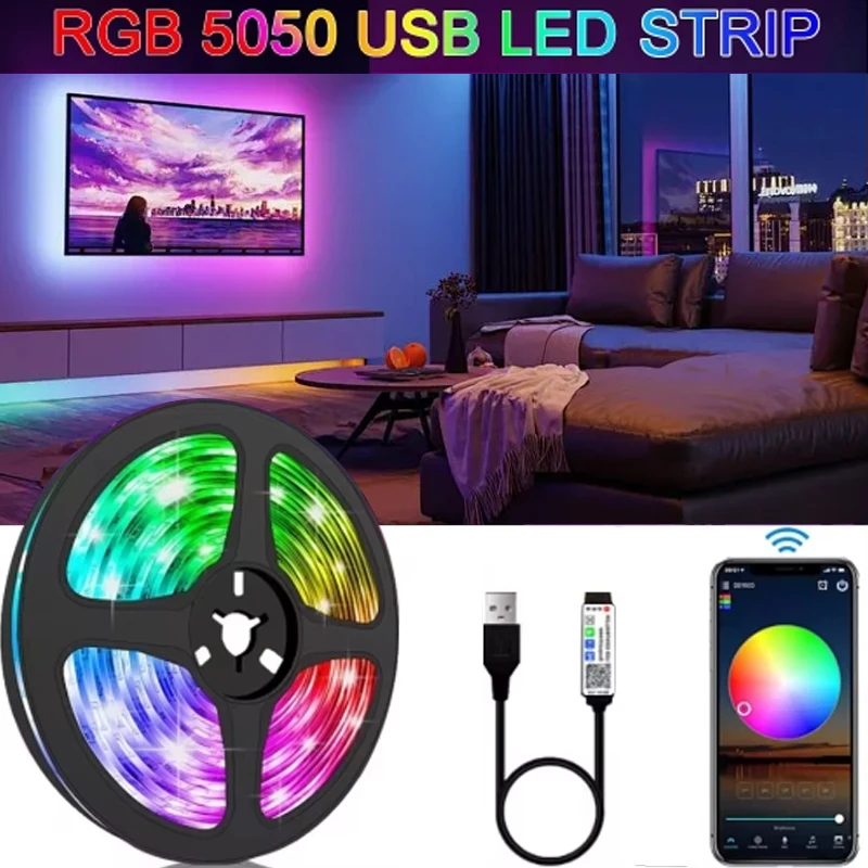 LED Strip RGB 5050 Remote Control TV LED Backlight Flex Strip USB 5V LED Lights for PC Gaming Room Decoration and Interior Decor