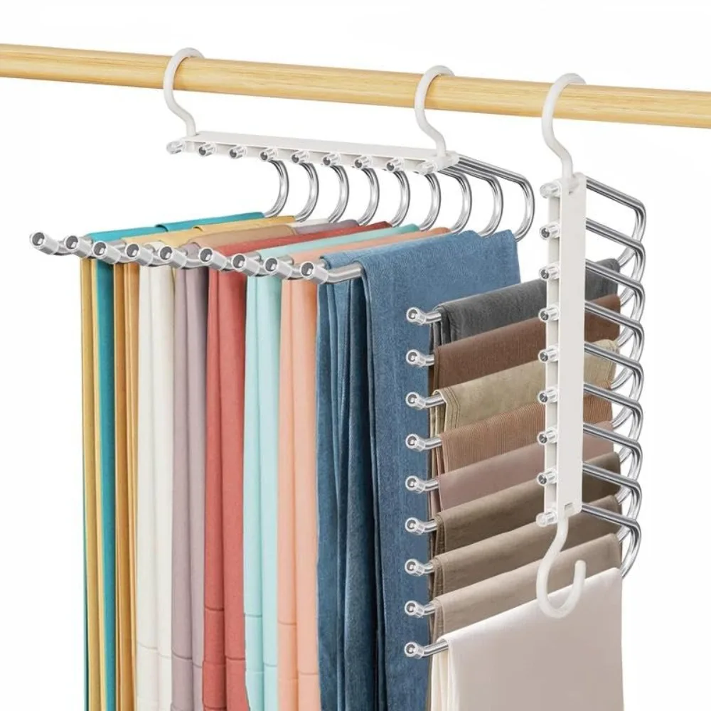 

5/9 Layer Pants Hanger Stainless Steel Adjustable Pants Rack Closet Organizer Space Saving Non-marking Trouser Racks