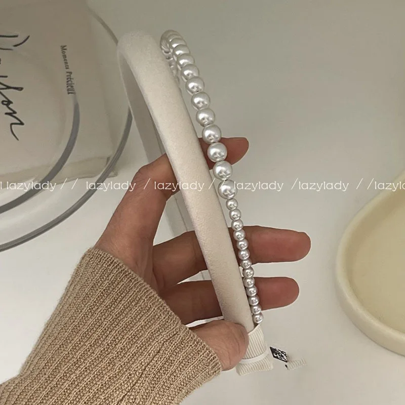 Narrow Version ~ Original Quality Headband! Satin Pearl Grace Double-Layer Headband Bright Pearl Hair Accessories for Women