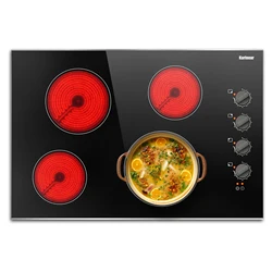 Karinear 30 Inch Electric Cooktop 4 Burners, Knob Control Built-in Ceramic Cooktop, 30