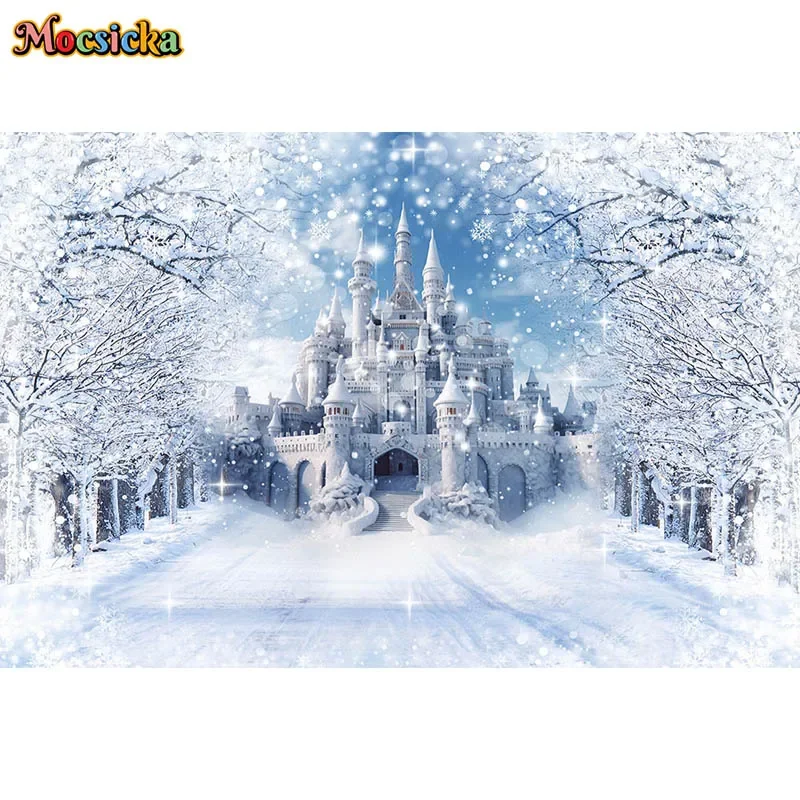 Winter Ice Castle Frozen Forest Photography Backdrops Wonderland Snow Landscape Christmas Portrait Background Cake Smash Props