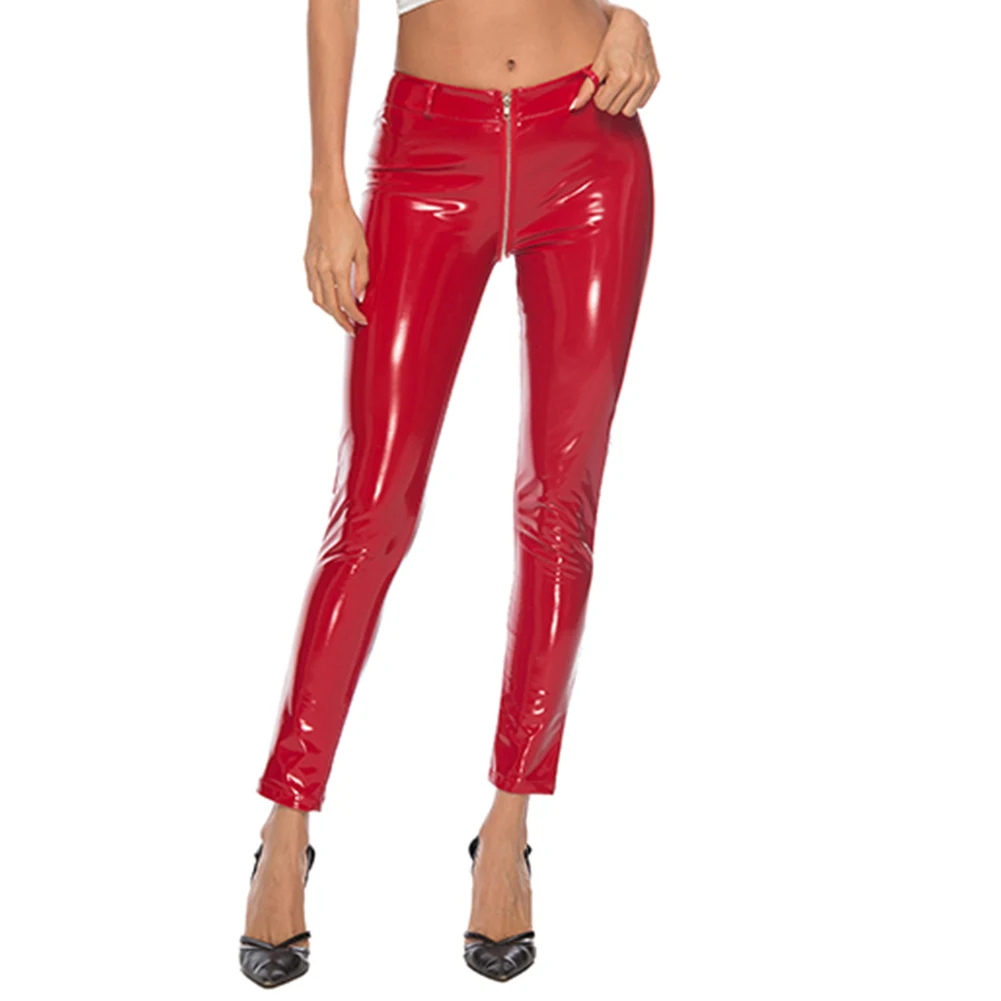 Pantalon de cocktail en cuir PVC brillant pour femme, leggings taille haute pour femme, pantalon slim pour femme, commande fjny