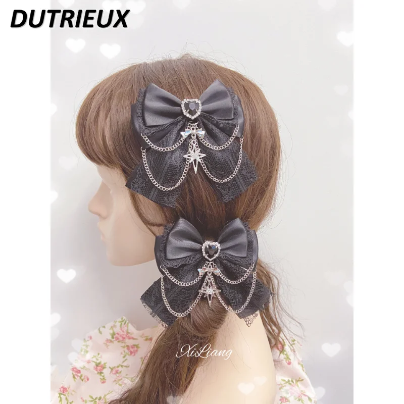 

Bow Hair Pins Love Heart Hair Clips Black Side Clip Mine Gothic Dark Hair Bands for Girls Handmade Hair Accessory for Women