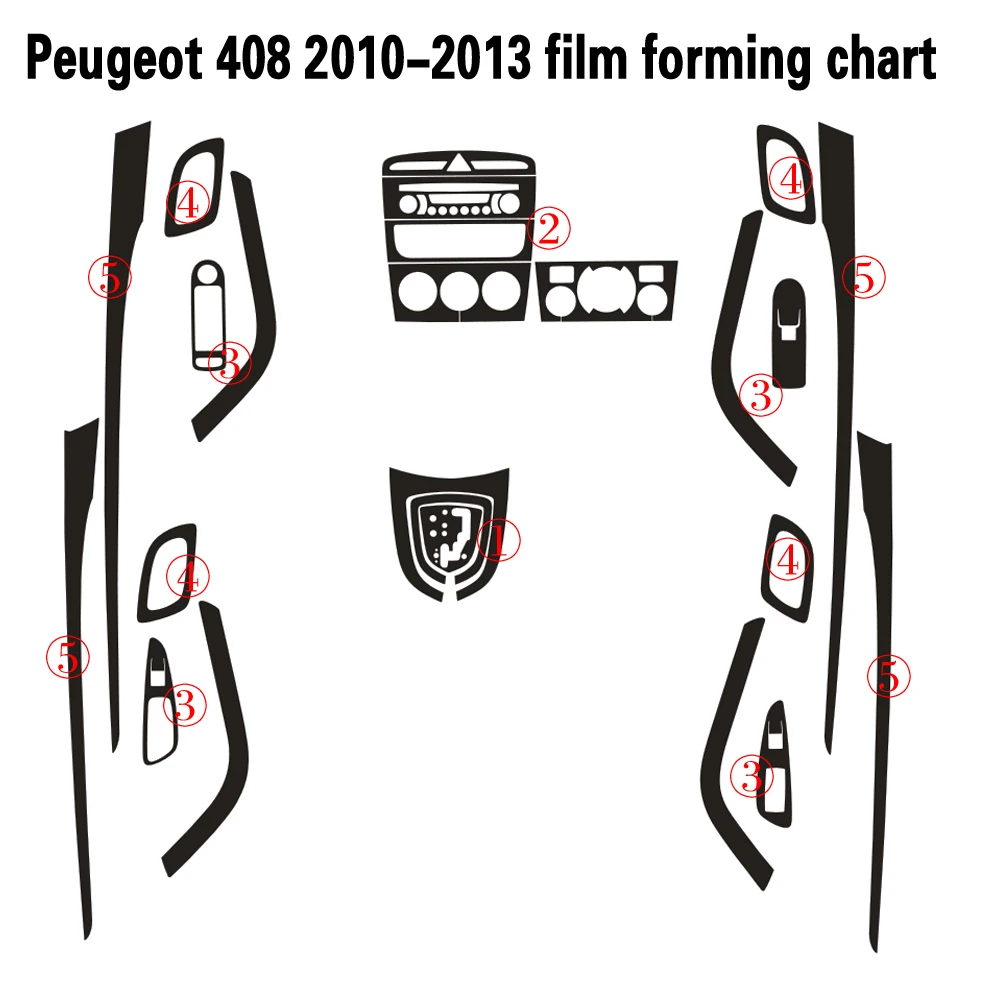 For Peugeot 308 2010-2013 Interior Central Control Panel Door Handle 3D/5D Carbon Fiber Stickers Decals Car styling Cutted Vinyl