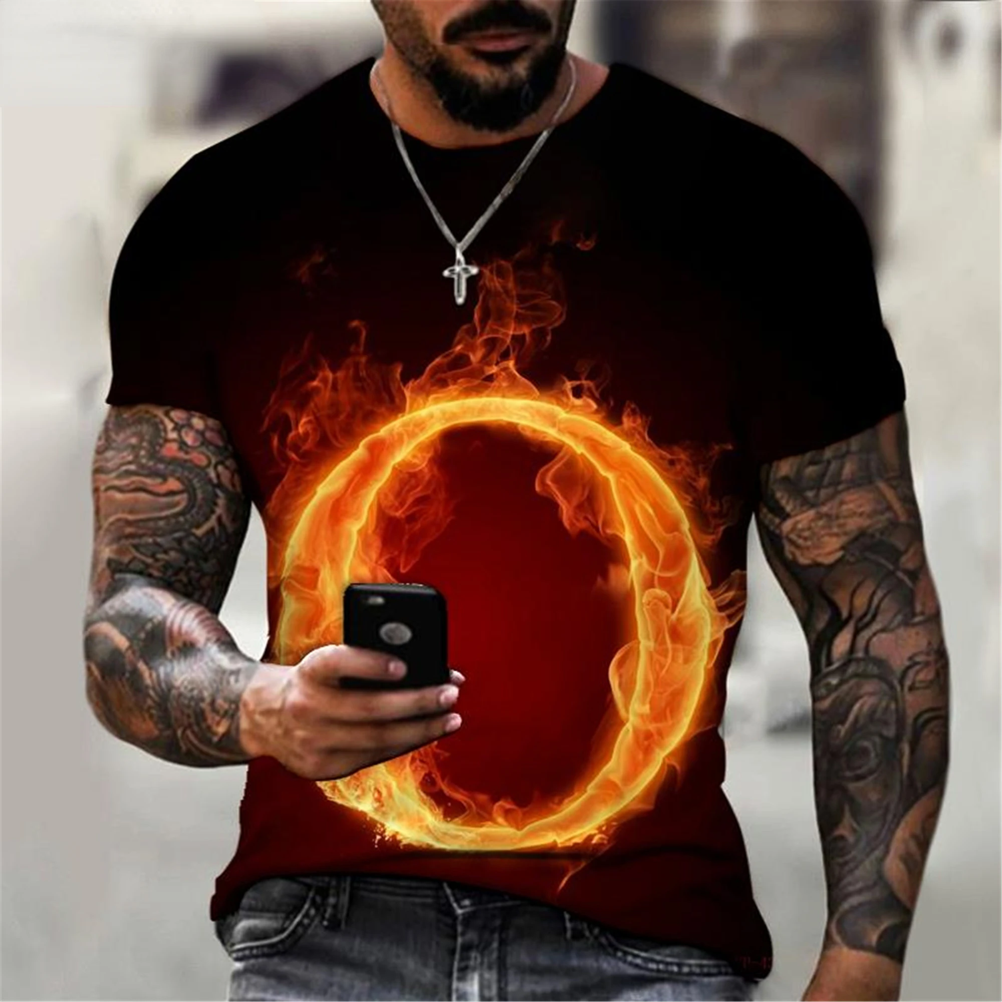 2022 New RUSSIA Fashion Men\'s Flame Z Letter Tee Shirt 3d Printing T Shirt Short Sleeve Tops