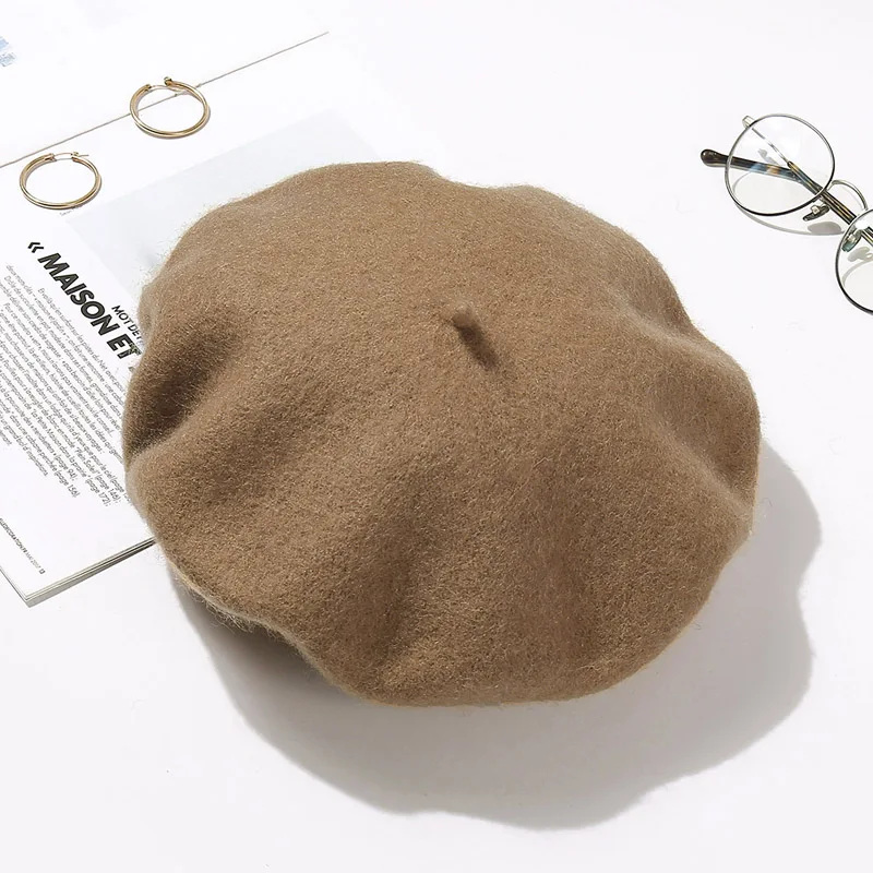 100% Wool Beret Hat Women Winter Thick French Hat Girls  display picture 1