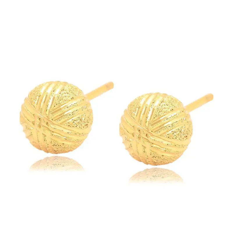 Wholesale price--- 8mm Engraving Ball Stud Earrings For Women Pure Gold Color Fashion Jewelry Nickel free