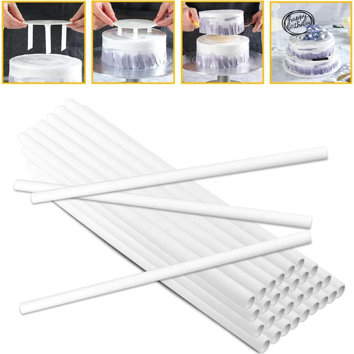 BMBY-50 Pieces Plastic White Cake Dowel Rods For Tiered Cake Construction And Stacking (0.4 Inch Diameter 12 Inch Length)