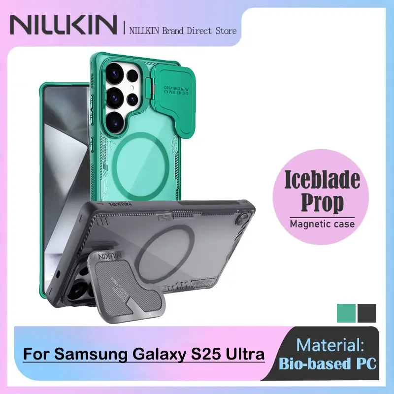 NILLKIN Magnetic Case for Galaxy S25 Ultra, Clear, Mirror Cover Stand,   Bio-Based Materials, Lens Protection, Impact Resistanc