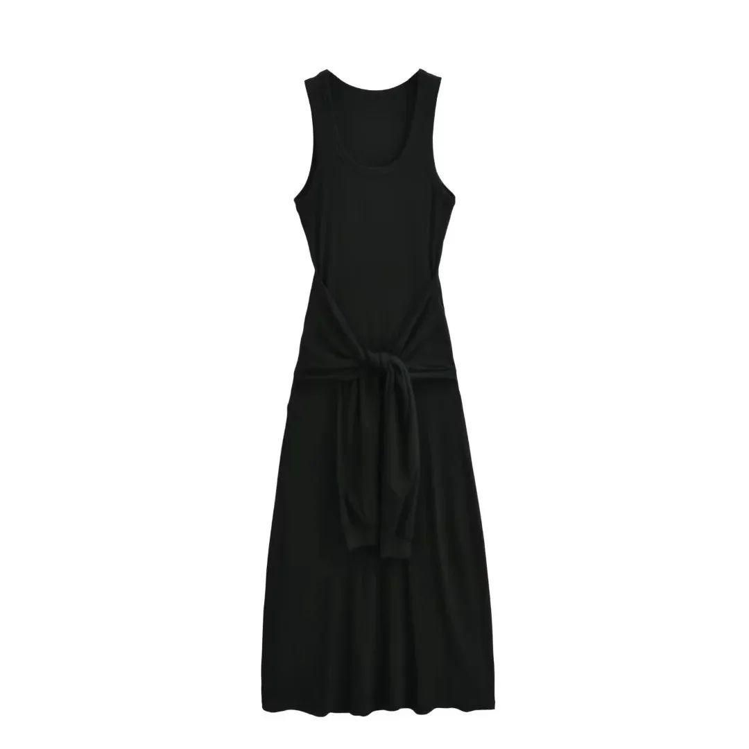 

Сексуальное облегающее платье макси с поясом, жилетом на бретельках, женское лето 2024, модное сладкое и пряное платье с высокой талией