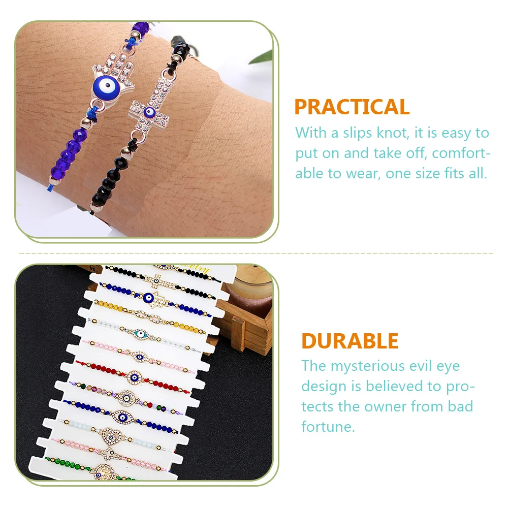 

12 Pcs Crystal Bracelet Beaded Evil Eye Colorful Adjustable Bracelets Charm Women Alloy